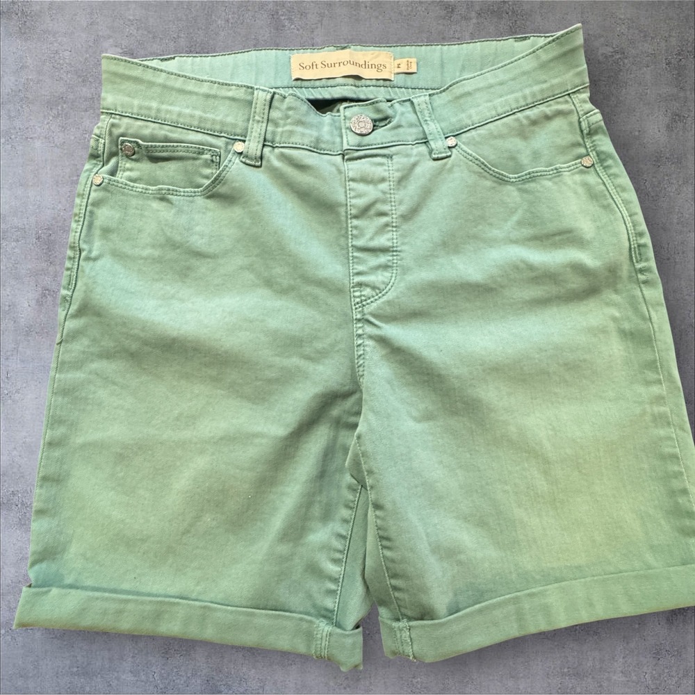 Soft Surroundings Cuffed Denim Shorts Petite Small Green Coastal Grandmother